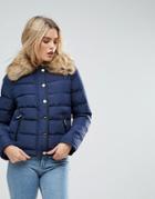 Parisian Padded Jacket With Faux Fur Collar - Navy