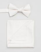 Asos Bow Tie And Pocket Square Pack In Cream - White