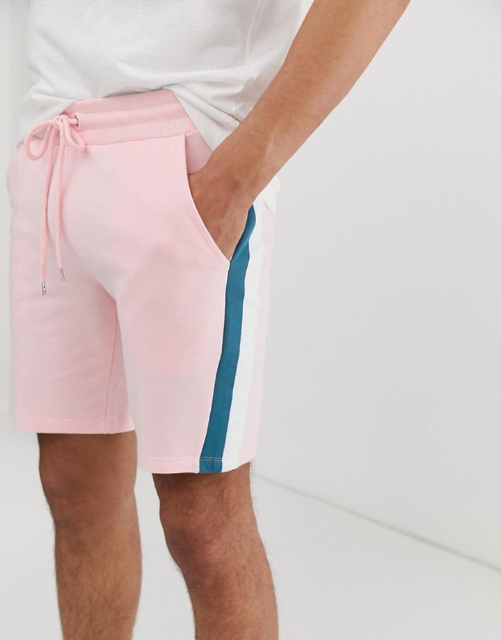 Asos Design Jersey Skinny Shorts With Side Stripes In Pink - Pink
