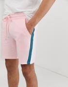 Asos Design Jersey Skinny Shorts With Side Stripes In Pink - Pink