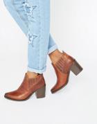 Steve Madden Pauze Leather Western Heeled Ankle Boots - Tan