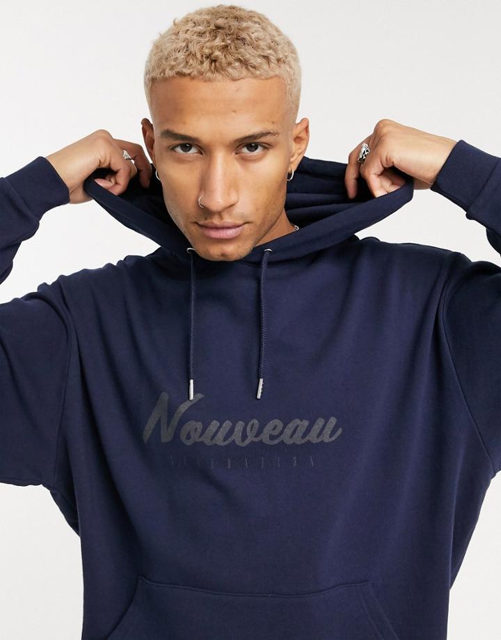 Asos Design Oversized Hoodie With Nouveau Collegiate Chest Print-blue