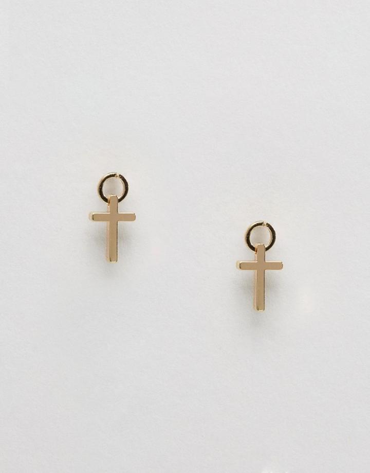 Asos Mini Cross Drop Earrings - Gold