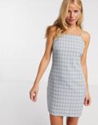 Heartbreak Square Neck Tailored Cami Dress In Gray And Blue Check-grey