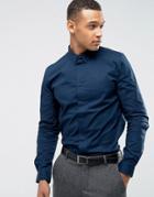 Threadbare Premium Stretch Cotton Slim Fit Shirt - Navy