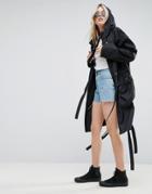 Asos Rain Parka With Side Eyelet Detail - Black
