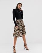 Prettylittlething Pleated Midi Skirt In Leopard - Multi