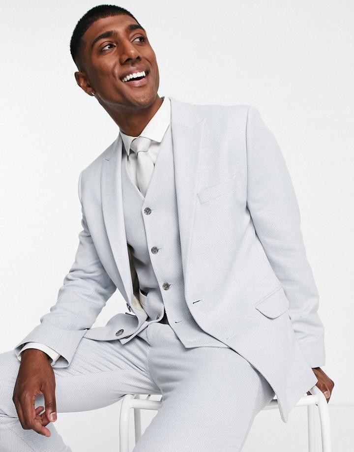 Asos Design Wedding Skinny Suit Jacket In Micro Texture In Pastel Blue