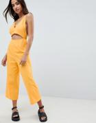 Asos Design Cotton Jumpsuit With Cut Out Detail - Yellow