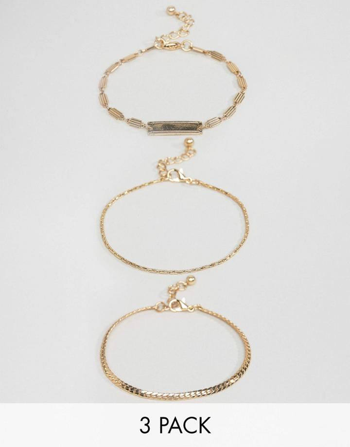 Asos Pack Of 3 Vintage Id Bar And Mixed Chain Bracelets - Gold