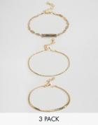 Asos Pack Of 3 Vintage Id Bar And Mixed Chain Bracelets - Gold