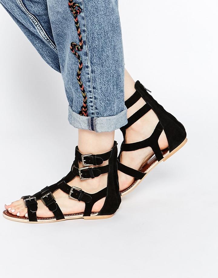 Ravel Gladiator Leather Flat Sandals - Black