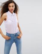 Asos Sleeveless Shirt With Pintuck And Lace Detail - Purple
