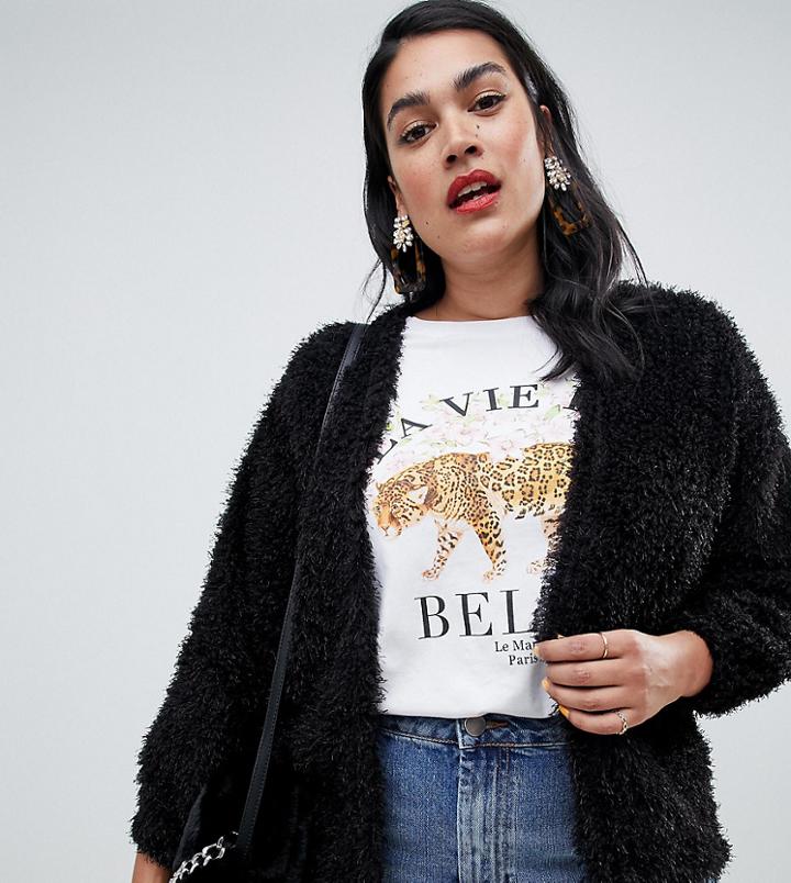 New Look Curve Fluffy Cardigan In Black - Black