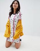Noisy May Racer Stripe And Polka Dot T-shirt Dress - White