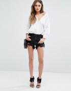 Blank Nyc Denim Shorts With Embroidered Rips - Black