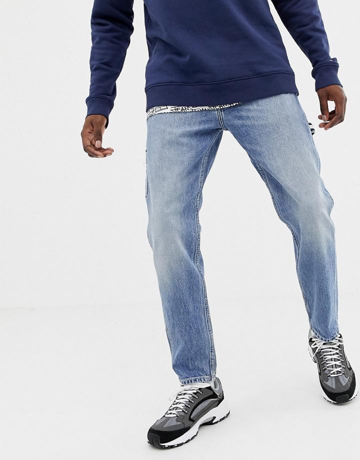 Tommy Jeans Tapered Carpenter Jeans In Mid Wash Blue - Blue