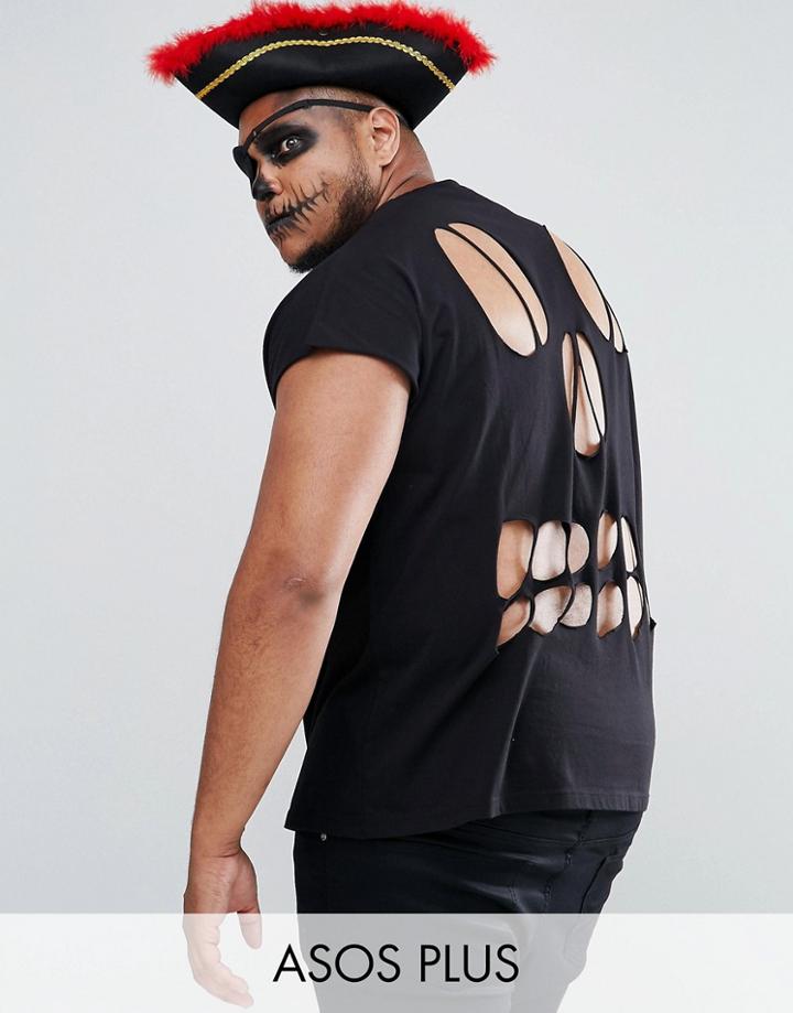 Asos Plus Halloween Oversized Sleeveless T-shirt With Skull Cut Out Back In Black - Black