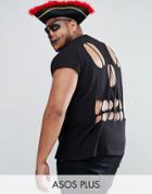 Asos Plus Halloween Oversized Sleeveless T-shirt With Skull Cut Out Back In Black - Black
