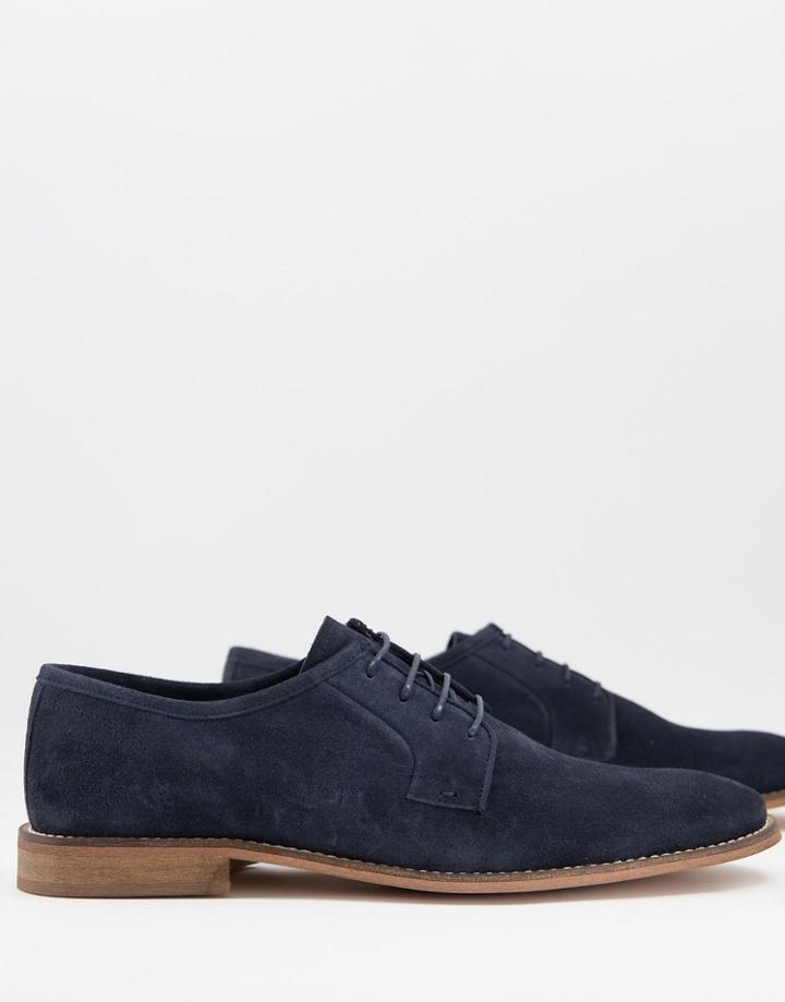 Asos Design Suede Derby Lace Up Shoe In Navy Suede