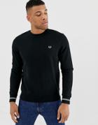 Fred Perry Tipped Cuff Logo Crew Neck Sweat In Black