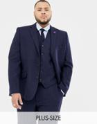 Gianni Feraud Plus Slim Fit Large Navy Herringbone Wool Blend Suit Jacket - Navy