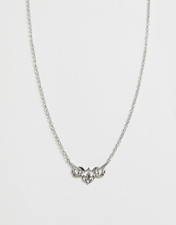 Asos Design Necklace With Tattoo Pendant In Silver Tone - Silver