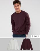 Asos Sweatshirt 2 Pack Gray Marl/burgundy Save - Multi