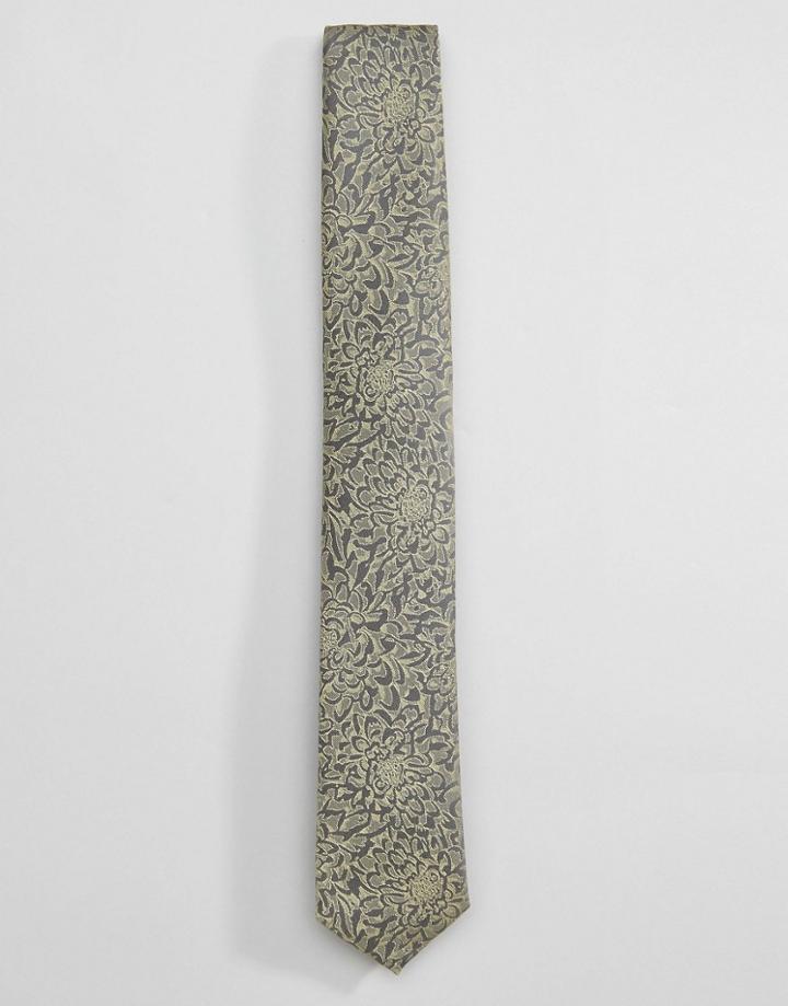 Noose & Monkey Wedding Tie In Floral - Gold