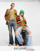 Reclaimed Vintage Inspired Unisex Oversized Stripe Cardigan-multi