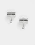 Asos Design Cuff Hoop Earrings With Crystal Drop In Silver Tone