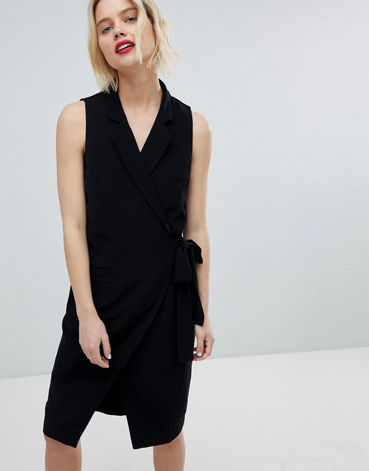 Paisie Tuxedo Dress With Side Tie - Black