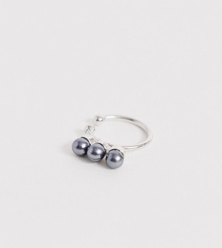 Asos Design Sterling Silver Ear Cuff With Triple Pearl
