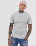 Asos Design Knitted Ribbed T-shirt In Light Gray Twist - Gray