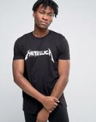 Asos Metallica Longline Band T-shirt With Spliced Logo - Black