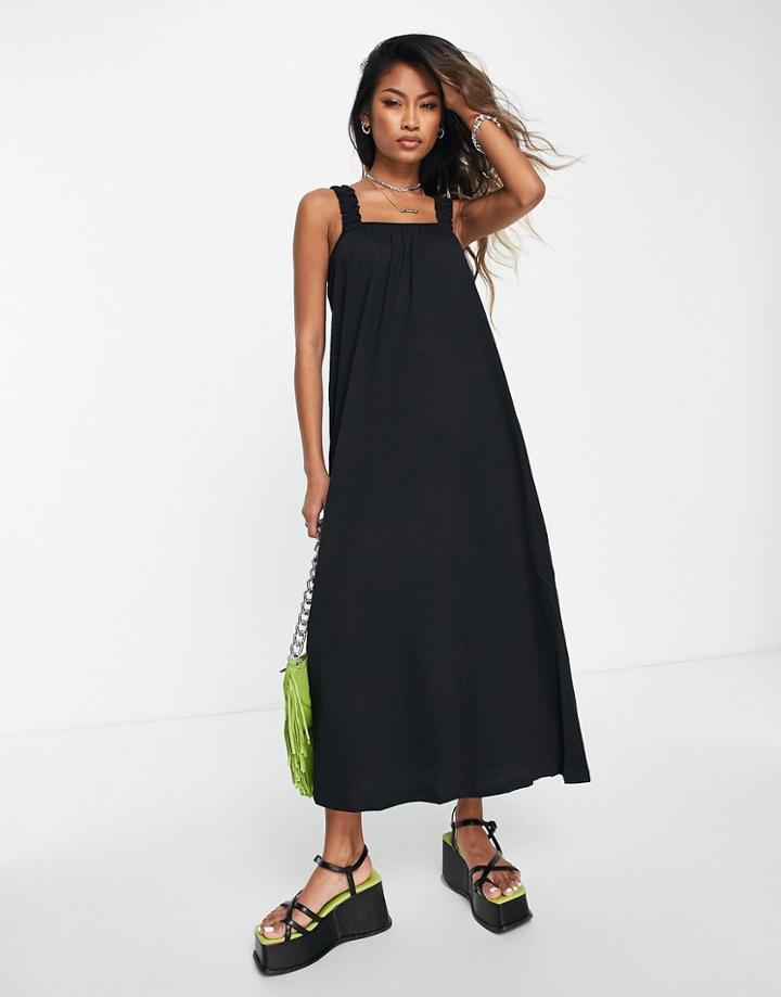Only Square Neck Maxi Smock Dress In Black