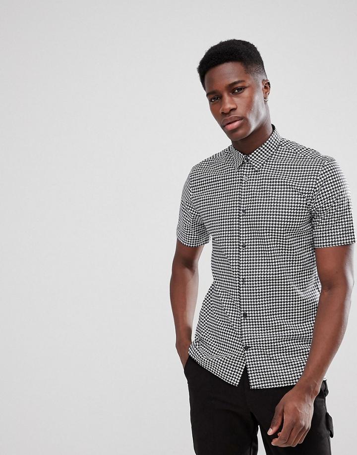 J Lindeberg Houndstooth Short Sleeve Shirt In White - White