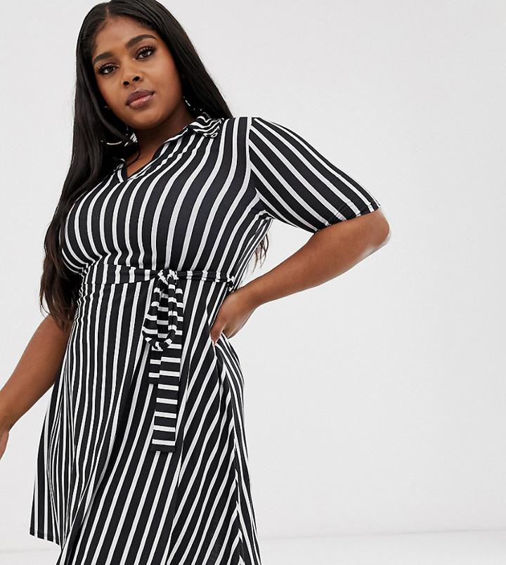 Pink Clove Mini Shirt Dress With Tie Waist In Stripe Print - Multi
