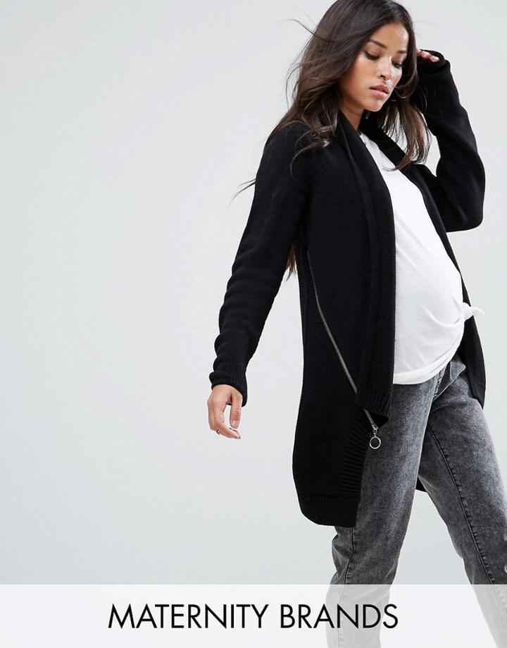 Supermom Zip Detail Longline Cardigan With Step Hem - Black