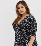 Pink Clove Wrap Front Top In Giraffe Print - Black