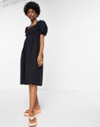Cotton: On Puff Sleeve Midi Dress In Black