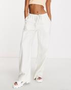 Weekday Linen Mix Straight Leg Pants In Off White