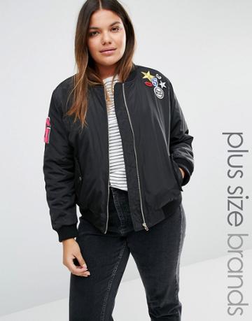 Alice & You Bomber Jacket With Badge Detail - Black