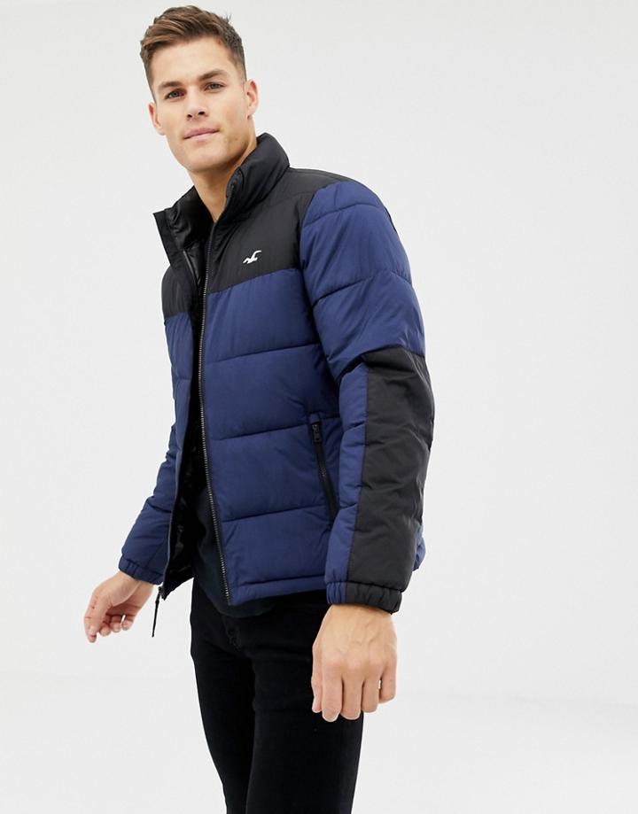 Hollister Icon Logo Puffer Jacket In Navy/black - Navy