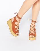 Daisy Street Ghillie Lace Up Wedge Sandals - Tan