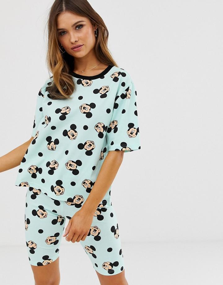 Asos Design Mickey Mouse Pyjama Legging Short Set - Green