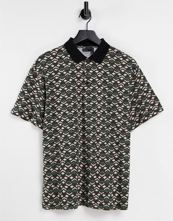 Asos Design Polo T-shirt In Geo Texture Print-multi