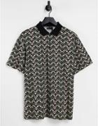 Asos Design Polo T-shirt In Geo Texture Print-multi