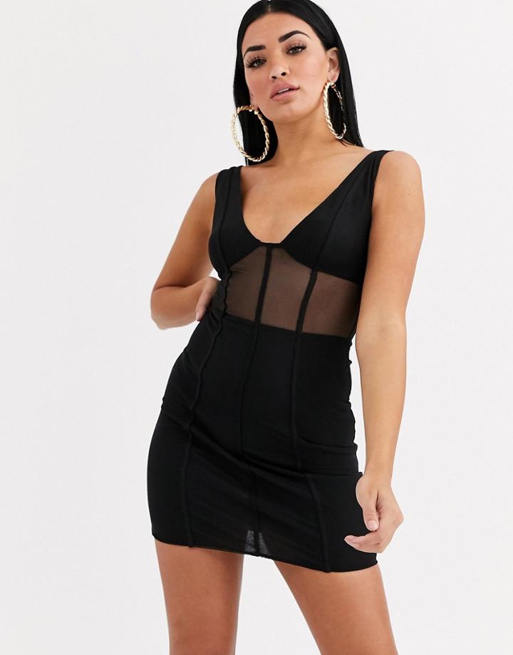Tiger Mist Mesh Panel Bodycon Dress In Black