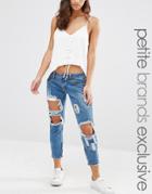 Liquor & Poker Petite Skinny Jeans With Extreme Distressing Ripped Knees - Blue